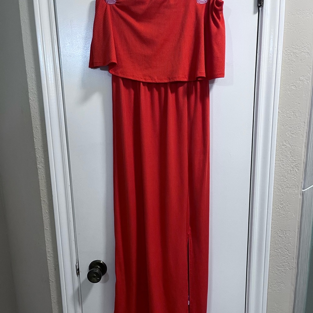 TWO DRESS BUNDLE! Red strapless Tiered Sundress and blue tank dress